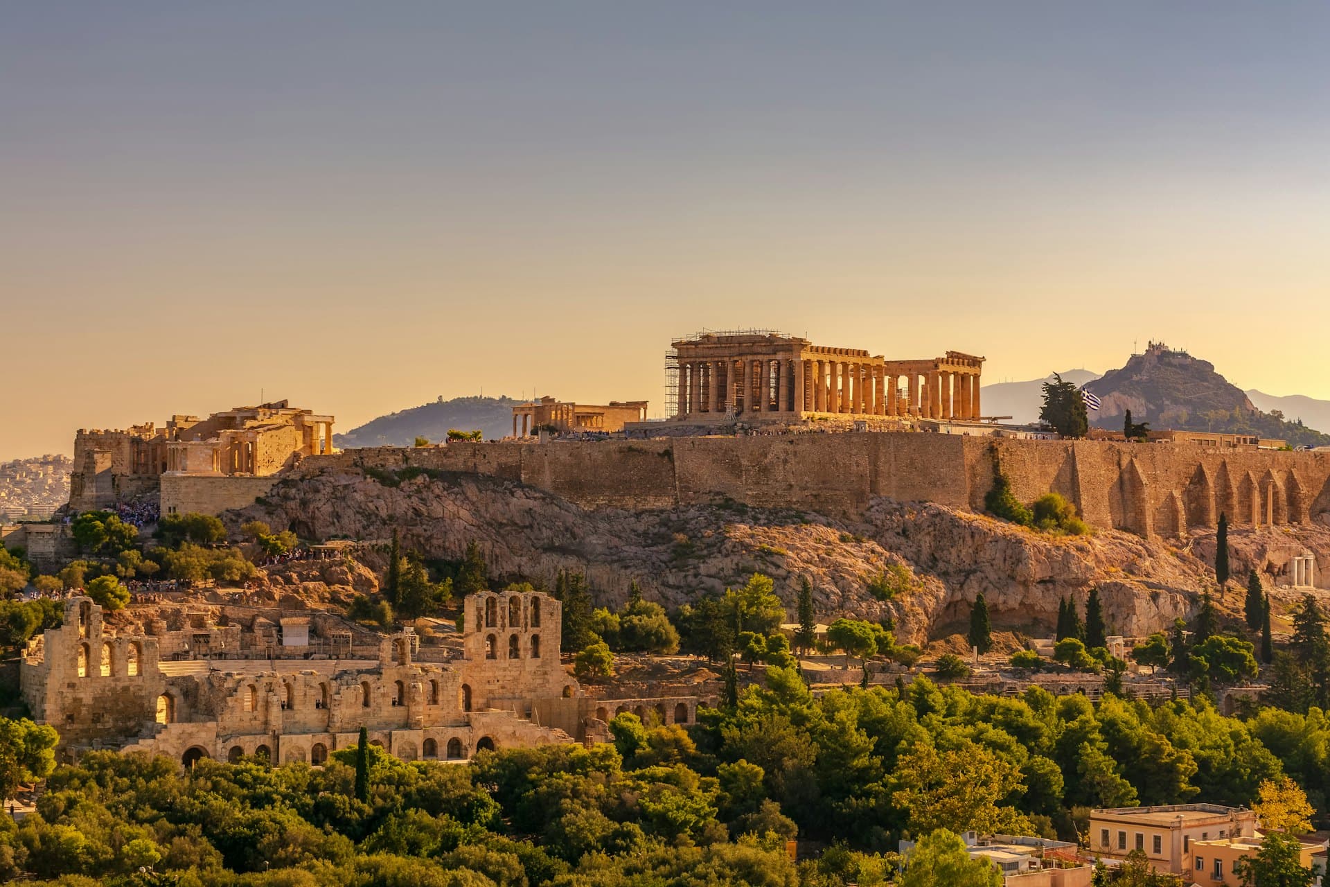 The Acropolis and Athens skyline at golden hour